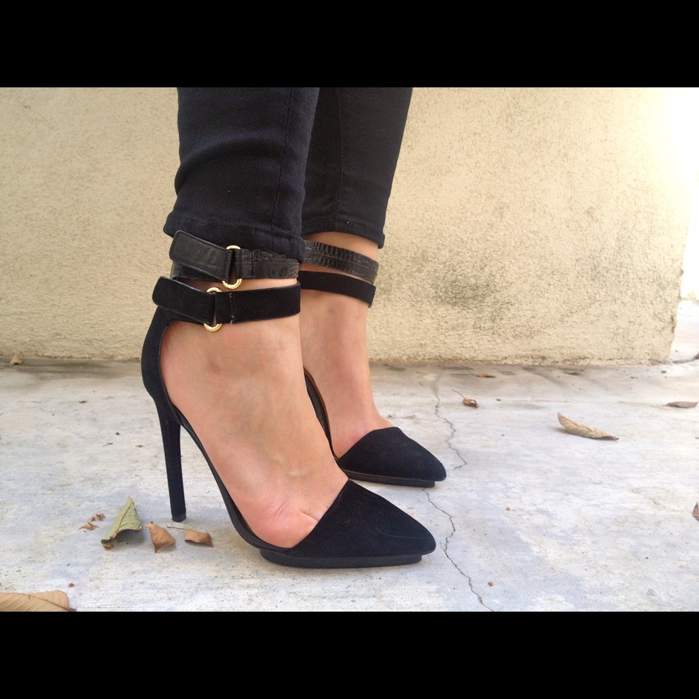 L.A.M.B. black suede heel
